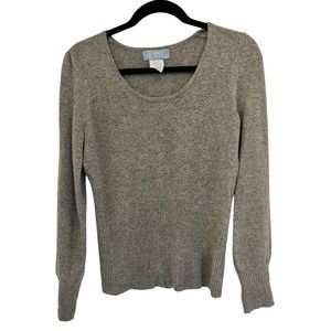 100 Cashmere U Knit Pure Cashmere Medium Gray Round Neck Slim Fit Pleated Sleeve